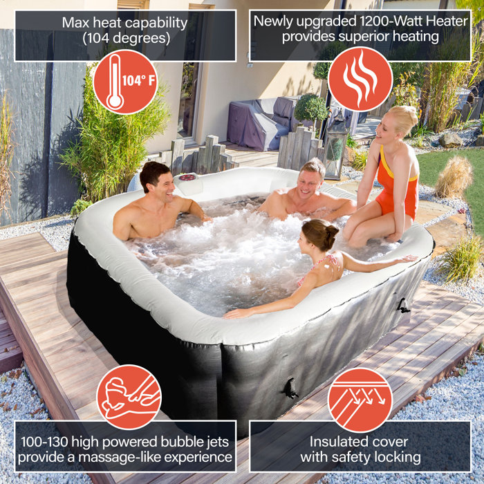 ALEKO Aleko 120 Volt 6 Person 130 Jet Square Inflatable Hot Tub